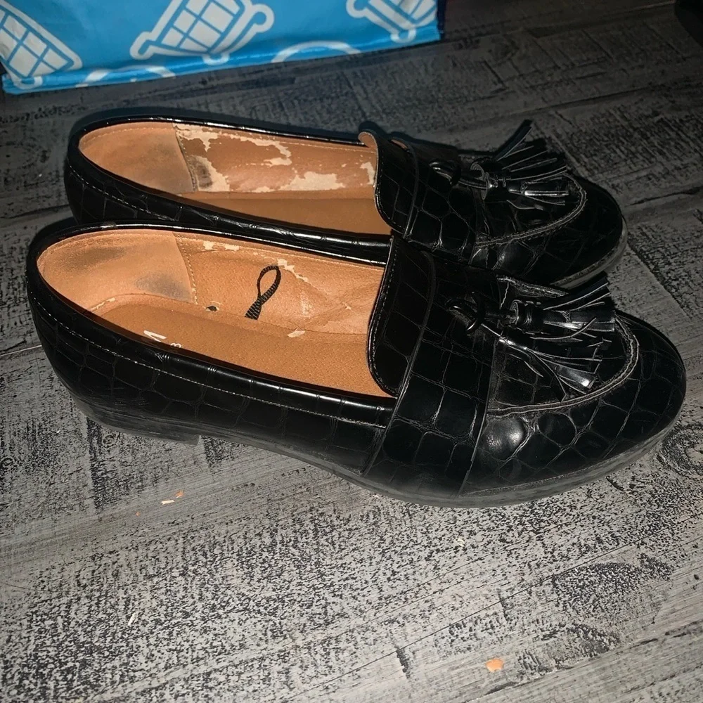 H&M Black Tassel Loafers, Size 38, Faux Leather